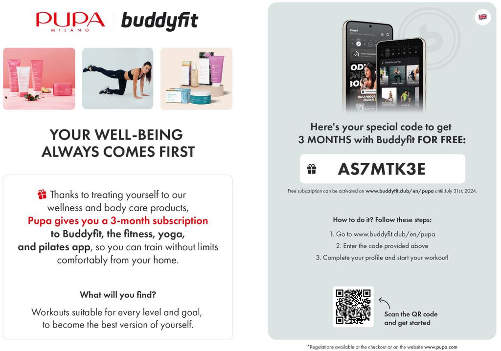 3 mois gratuits chez Buddyfit - PUPA Milano image number 0